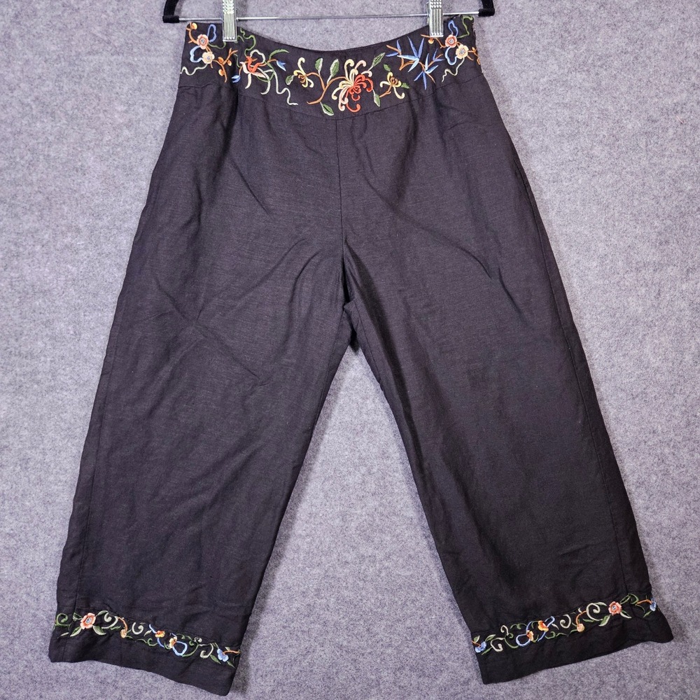 Alexandra Bartlett Womens Embroidered Floral Linen Blend Crop Pants Size 10